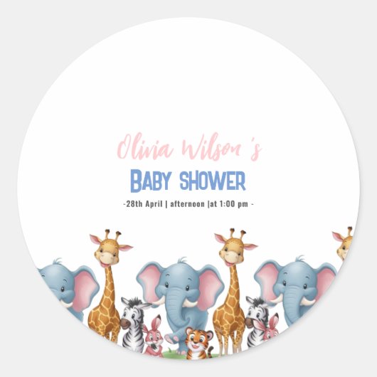 小さな野生のサファリそれは女の子の赤ちゃんシャワーだ ラウンドシール (正面)