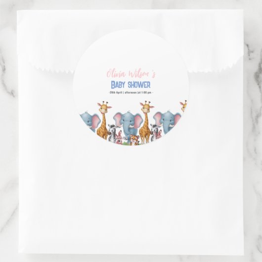 小さな野生のサファリそれは女の子の赤ちゃんシャワーだ ラウンドシール (バッグ)