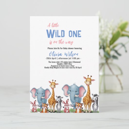 小さな野生のサファリ動物は男の子のシャワー#3 招待状 (スタンド正面)