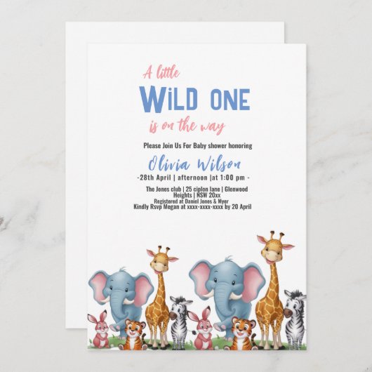 小さな野生のサファリ動物は男の子のシャワー#3 招待状 (正面/裏面)