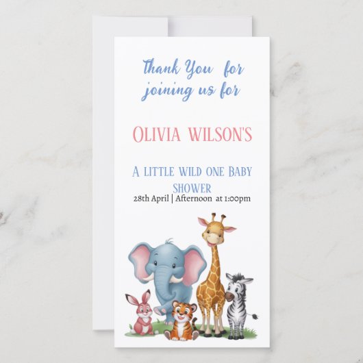 小さな野生のサファリ女の子の赤ちゃんシャワー サンキューカード (正面)