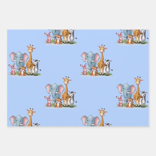 小さな野生のサファリ男の子のシャワー ラッピングペーパーシート (正面3)