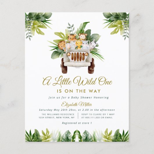 小さな野生のジャングルの赤ちゃんシャワーの招待 (正面)