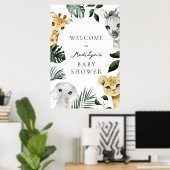 小さな野生のジャングルの赤ちゃんシャワー歓迎のサイン ポスター (ホームオフィス)