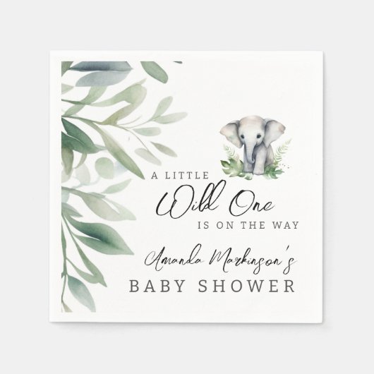 小さな野生の一象の赤ちゃんシャワーパーティー スタンダードカクテルナプキン (正面)