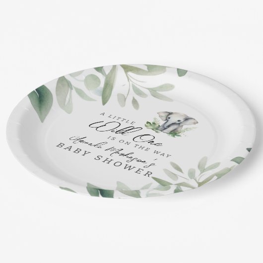 小さな野生の一象の赤ちゃんシャワーパーティー ペーパープレート (アングル)