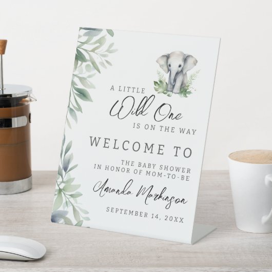 小さな野生の一象の赤ちゃんシャワー歓迎 台座サイン (インサイチュ)