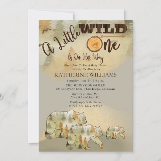 小さな野生の人がウッドランド少年の赤ちゃんシャワーを私に負担 招待状 (正面)