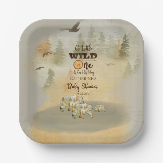 小さな野生の人が森の赤ん坊のシャワーテープを負担 ペーパープレート (正面)