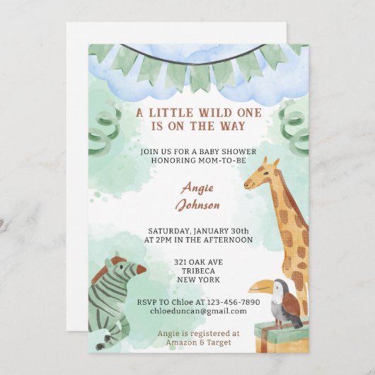 小さな野生の人が緑の赤ん坊のシャワーを途中にある 招待状 (正面/裏面)