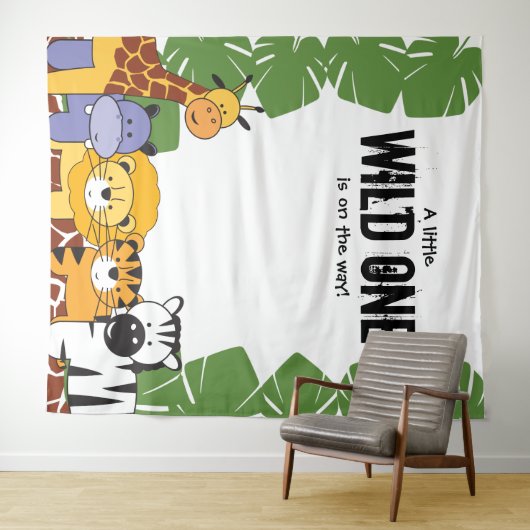 小さな野生の子がやってくる ベビーシャワーのサファリ タペストリー (インサイチュ(横))
