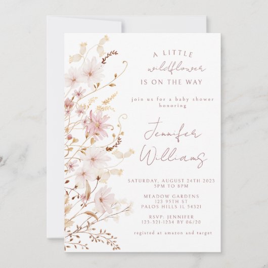 小さな野生の花かわいい赤ちゃん女の子シャワーの招待 招待状 (正面)