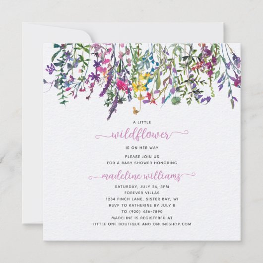 小さな野生の花がやってくる ベビーシャワーのお知らせ 招待状 (正面)