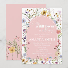 小さな野生の花が咲く フラワーベイビーシャワー 招待状
