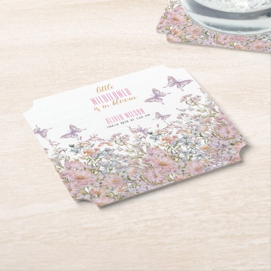 小さな野生の花が開花の赤ちゃんシャワー中 ペーパーコースター (アングル)