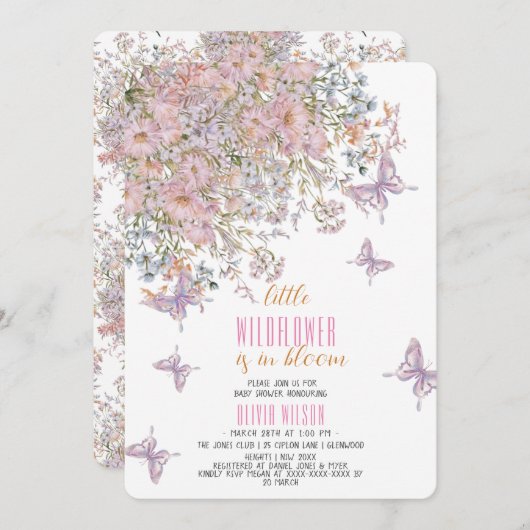 小さな野生の花が開花の赤ちゃんシャワー中 招待状 (正面/裏面)