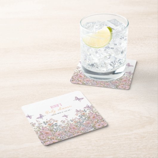 小さな野生の花が開花の赤ちゃんシャワー#2 スクエアペーパーコースター (インサイチュ)