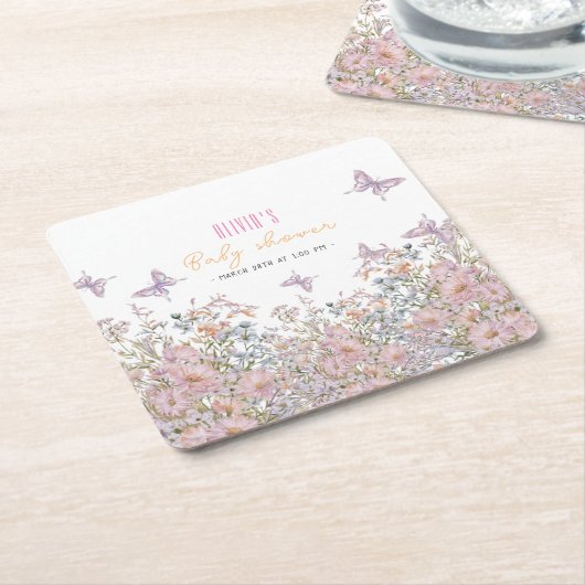 小さな野生の花が開花の赤ちゃんシャワー#2 スクエアペーパーコースター (アングル)