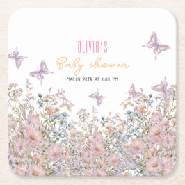 小さな野生の花が開花の赤ちゃんシャワー#2 スクエアペーパーコースター
