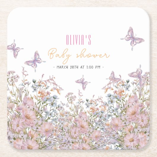 小さな野生の花が開花の赤ちゃんシャワー#2 スクエアペーパーコースター (正面)