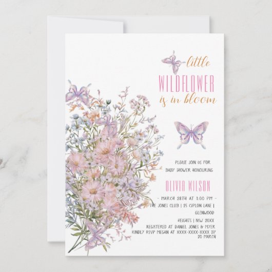 小さな野生の花が開花の赤ちゃんシャワー#7 招待状 (正面)