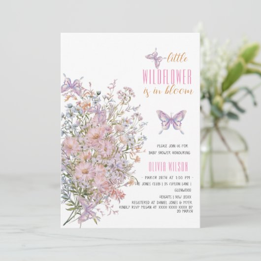 小さな野生の花が開花の赤ちゃんシャワー#7 招待状 (スタンド正面)