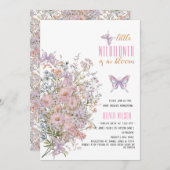 小さな野生の花が開花の赤ちゃんシャワー#7 招待状 (正面/裏面)