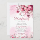 小さな野生の花のフローラピンクの女の子の赤ちゃんシャワー 招待状 (正面)