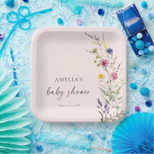 小さな野生の花のフローラピンクの赤ちゃんシャワー ペーパープレート (パーティー)