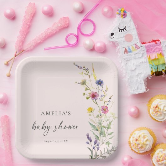 小さな野生の花のフローラピンクの赤ちゃんシャワー ペーパープレート (パーティー)