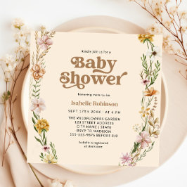 小さな野生の花のボホ ナチュラル テーマのベビーシャワー 招待状