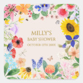 小さな野生の花のママへ蜂の赤ちゃんシャワー スクエアシール (正面)