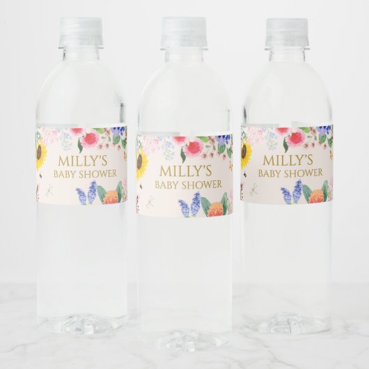 小さな野生の花のママへ蜂の赤ちゃんシャワー ペットボトルラベル (ボトル)