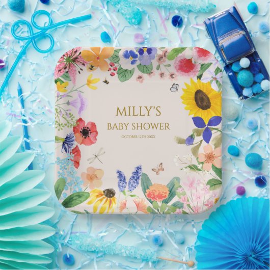 小さな野生の花のママへ蜂の赤ちゃんシャワー ペーパープレート (パーティー)