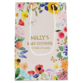 小さな野生の花のママへ蜂の赤ちゃんシャワー ミディアムペーパーバッグ (裏面)