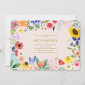 小さな野生の花のママへ蜂の赤ちゃんシャワー 招待状 (正面)