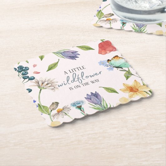 小さな野生の花の女の子のシャワーピンク ペーパーコースター (アングル)