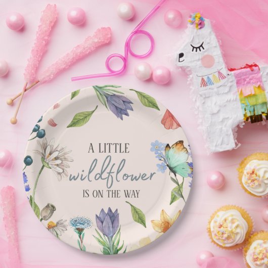 小さな野生の花の女の子のシャワーピンク ペーパープレート (パーティー)