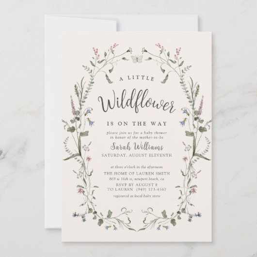 小さな野生の花の自然フローラ女の子の赤ちゃんシャワー 招待状 (正面)