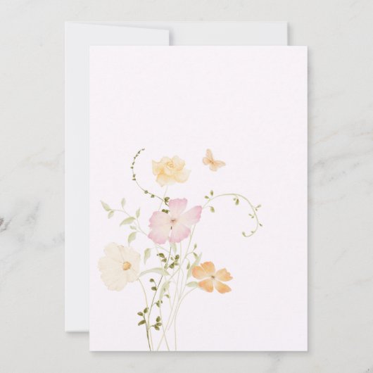 小さな野生の花の赤ちゃん女の子シャワー繊細なピンク 招待状 (裏面)
