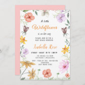 小さな野生の花の赤面ピンクの女の子の赤ちゃんシャワー 招待状 (正面/裏面)