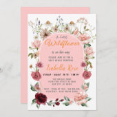 小さな野生の花の赤面ピンクの女の子の赤ちゃんシャワー 招待状 (正面/裏面)