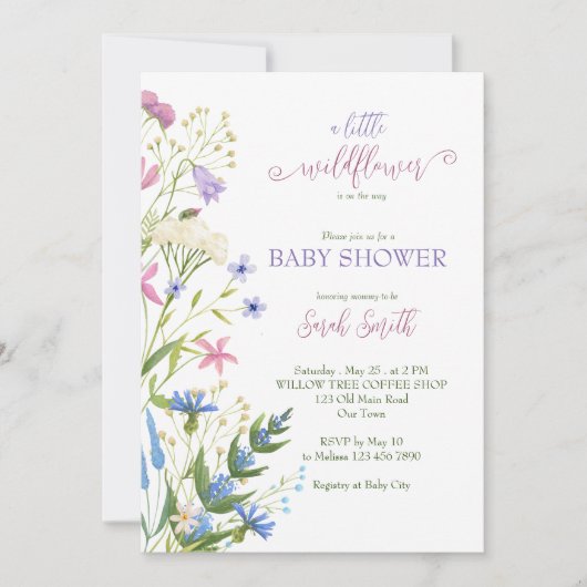 小さな野生の花の途中の赤ちゃんシャワー招待状 招待状 (正面)