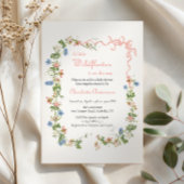 小さな野生の花ピンクの弓のベビーガールの赤ちゃんシャワー 招待状