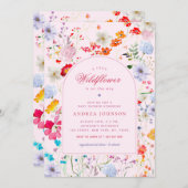 小さな野生の花ピンクの花女の子の赤ちゃんシャワー 招待状 (正面/裏面)