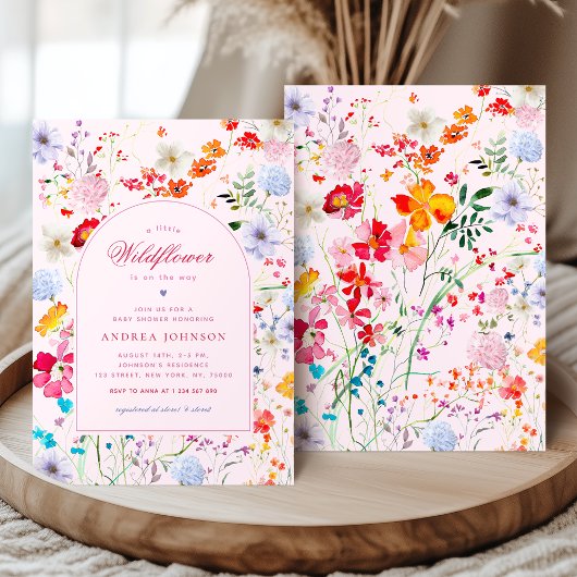 小さな野生の花ピンクの花女の子の赤ちゃんシャワー 招待状