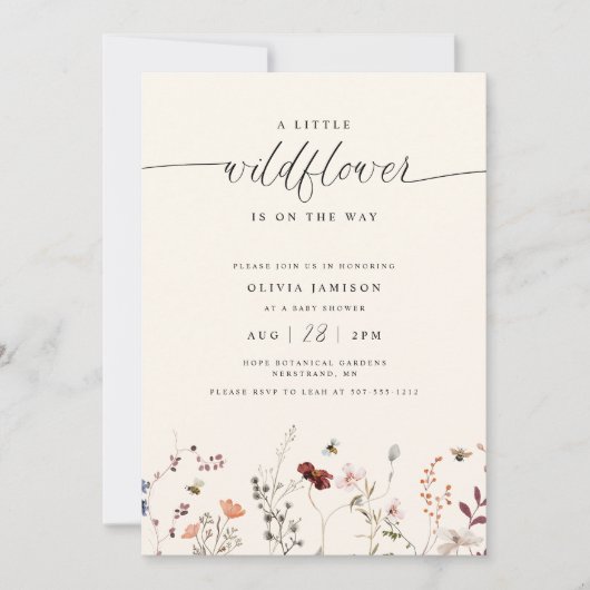 小さな野生の花ボホ赤ちゃんシャワービー 招待状 (正面)