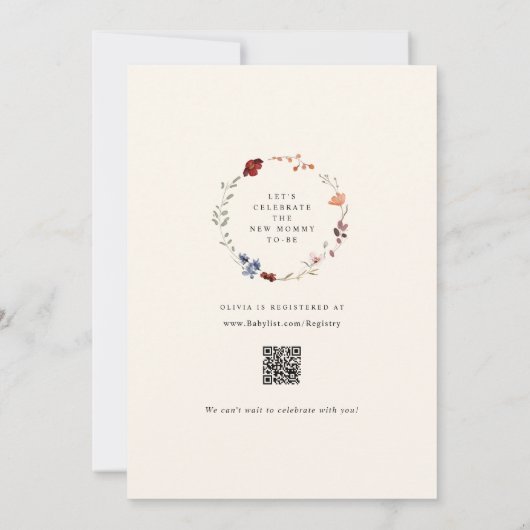 小さな野生の花ボホ赤ちゃんシャワービー 招待状 (裏面)