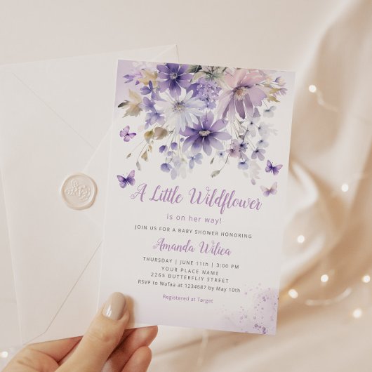小さな野生の花　ボーホー　フラワーの女の子のベビーシャワー 招待状