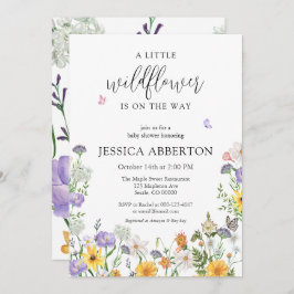 小さな野生の花 青 ピンク ニュートラル ベビーシャワー 招待状